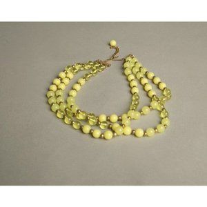 Yellow Plastic Necklace Multi-strands Beaded Vintage Jewelry